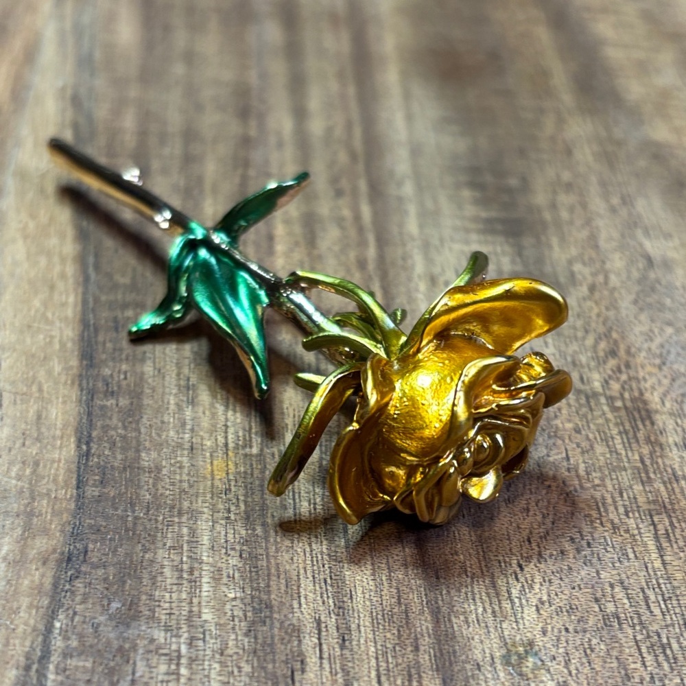 Gold and Green Rose Brooch